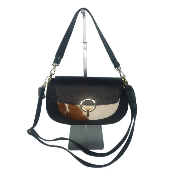 Charlie Leather Adeluccina Black Leather & Fur SM/Med Shoulder Bag/Crossbody-NWT - Picture 3 of 13